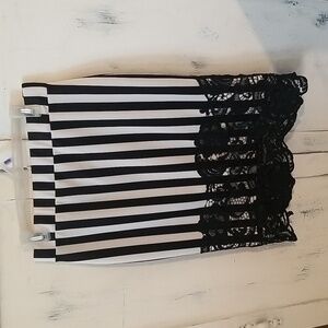 Olivia Blu Pull On Black & White Stripes Pencil Maxi Skirt in Women's Size L
